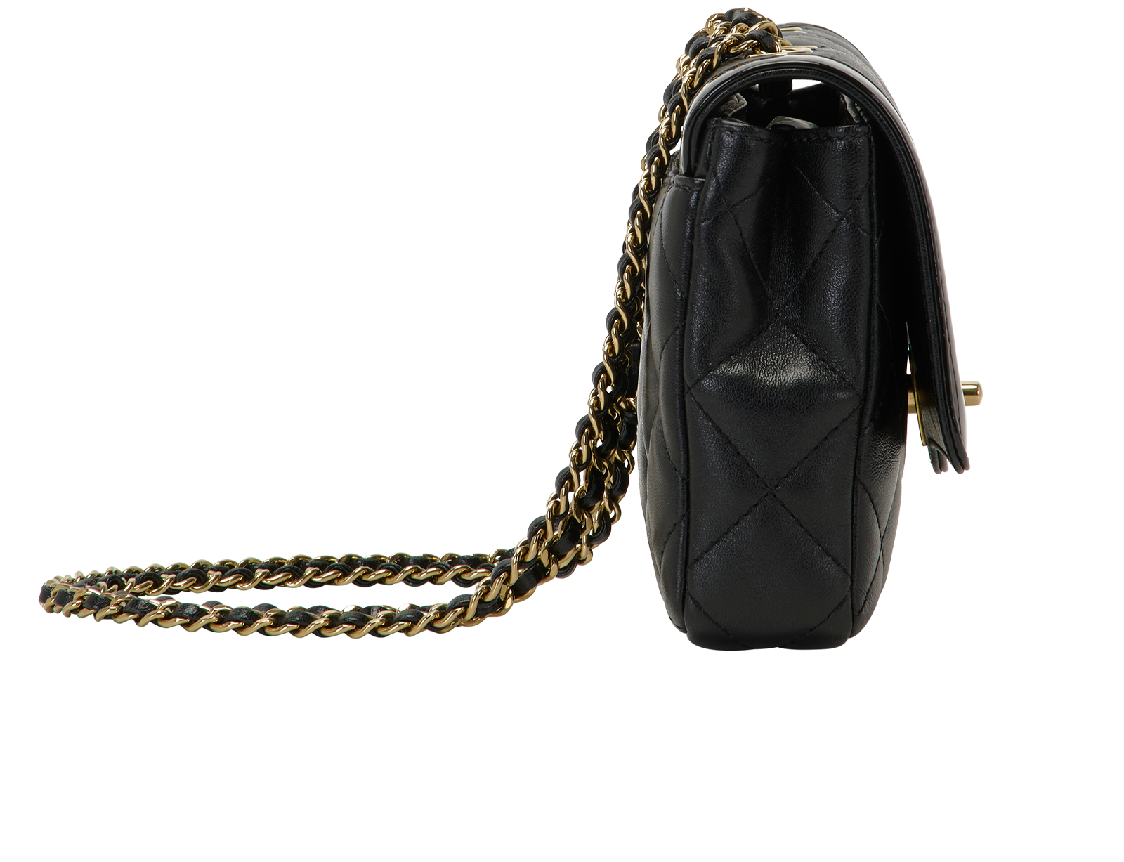 Bordered Single Flap, &pound;2,100, Handbags, Black, Lambskin Leather/Patent Leather, Side view